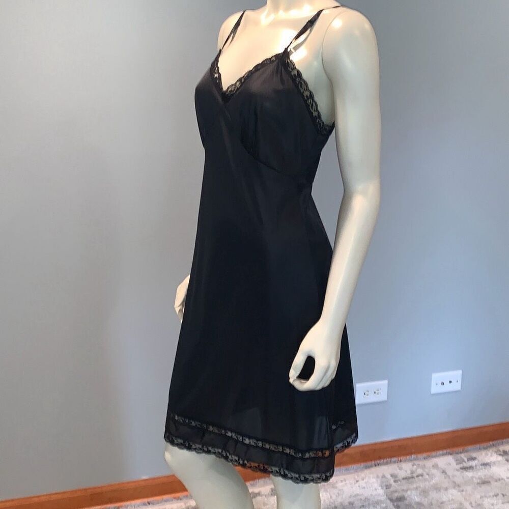 Vintage Slip Dress Black Lace Lingerie Sliperfection Nylon Tricot Antron III‎ - Picture 7 of 11